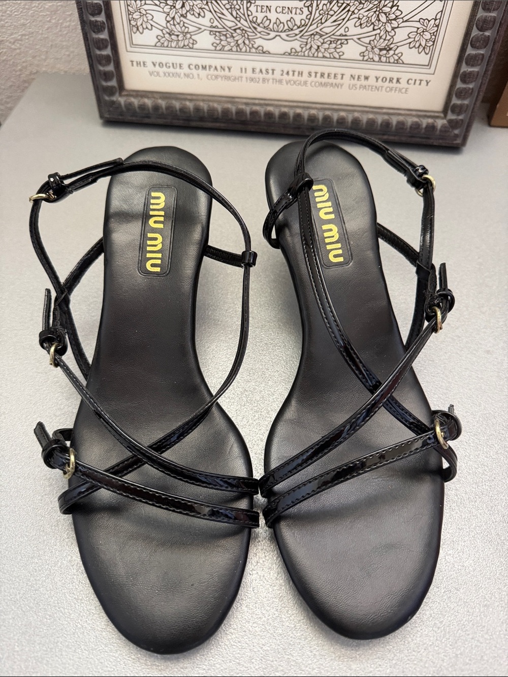 Miu Miu Black Patent Strappy Ankle Sandals